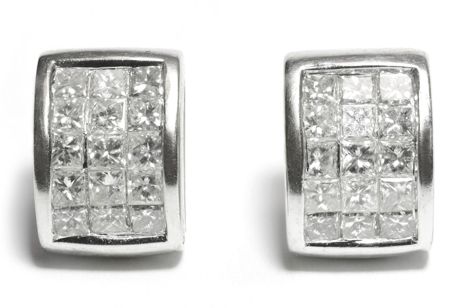 Diamond Invisible Princess Cut Diamond Stud Earrings in 14k White