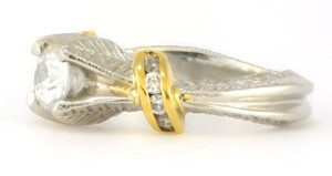 Round-Diamond-Engagement-Ring-Platinum-Hand-Engraved-18k-Yellow-Gold-66ct-SZ65-132237348883-2