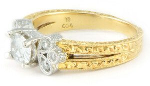 Vintage-Style-Oval-Diamond-Engagement-Ring-18k-Two-Tone-Hand-Engraved-7ct-SZ-6-132237348983-2