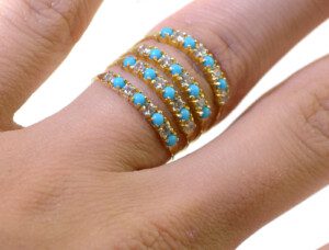 14k-Yellow-Gold-Turquoise-Topaz-Diamond-Multi-Row-Stretch-Ring-Size-875-132575878444-4