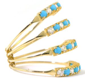 14k-Yellow-Gold-Turquoise-Topaz-Diamond-Multi-Row-Stretch-Ring-Size-875-132575878444-5