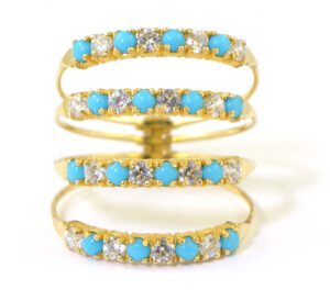 14k-Yellow-Gold-Turquoise-Topaz-Diamond-Multi-Row-Stretch-Ring-Size-875-132575878444-6