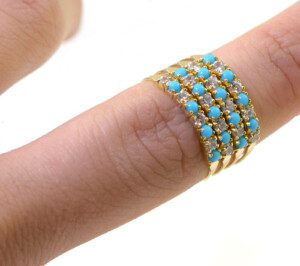 14k-Yellow-Gold-Turquoise-Topaz-Diamond-Multi-Row-Stretch-Ring-Size-875-132575878444-8