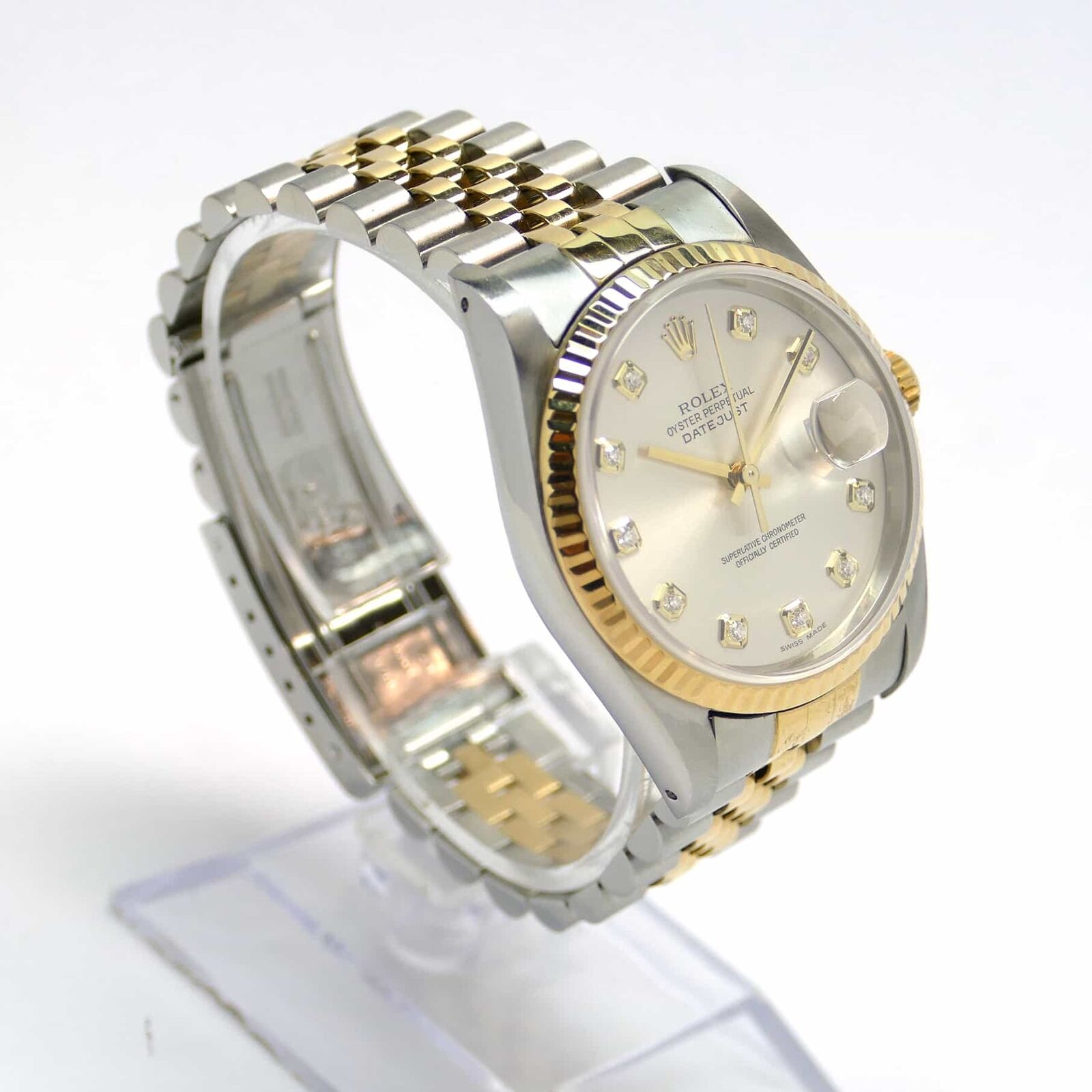 Rolex Datejust Factory Silver Diamond Dial 16233 36mm Year 1992 w/ Box ...