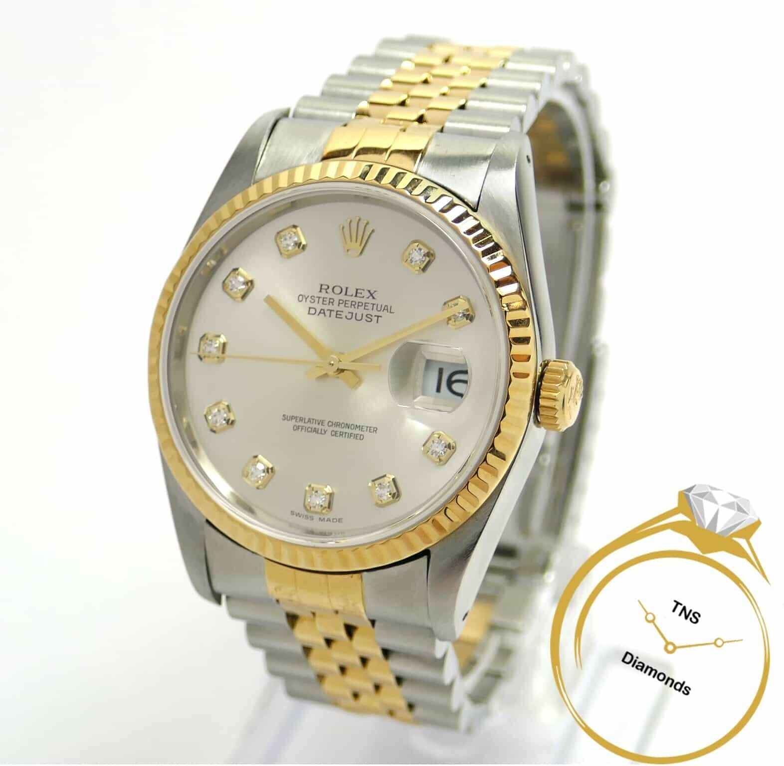 Rolex Datejust Factory Silver Diamond Dial 16233 36mm Year 1992 w/ Box ...