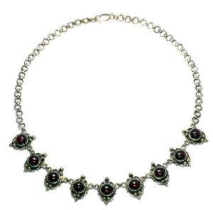 Vintage-Red-Garnet-Cabochon-Chain-Necklace-in-925-Silver-172084340735-2