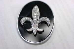 Vintage-old-14K-Diamond-fleur-de-lis-Pin-Pendant-Onyx-170908681095