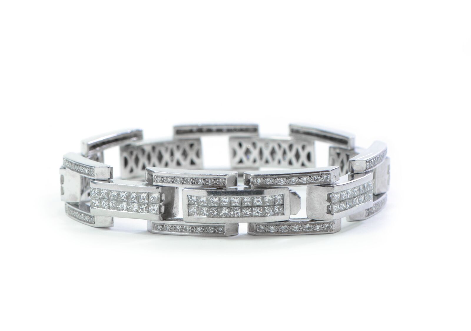Heavy Platinum Men's Princess Diamond Bike Link Bracelet Set w/ 4 ...
