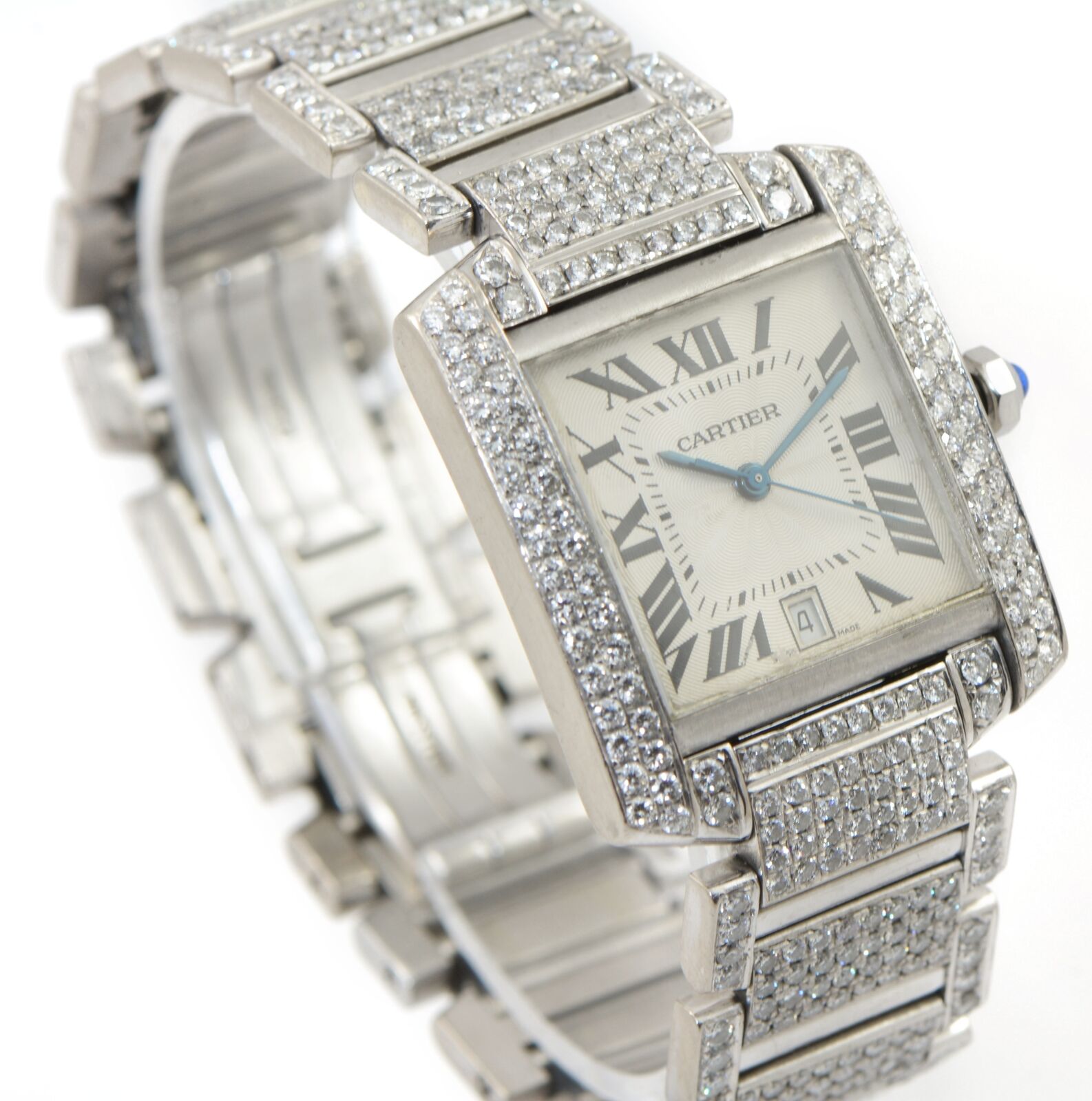 cartier white gold tank francaise with diamonds