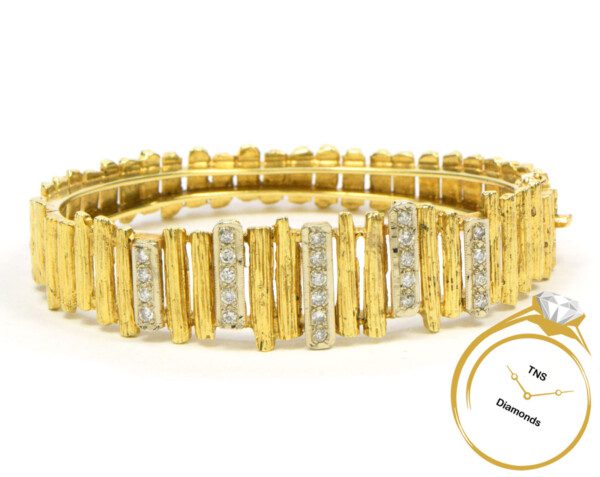 Vintage-Diamond-Bangle-Bracelet-14k-Yellow-Gold-Bark-Finish-364-Grams-173534106179